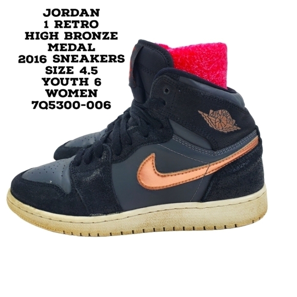 🌹 Air Jordan 1 Retro High GS 4.5Y Women 6 Shoes Gold" 2016 (705300-008) - Picture 1 of 13